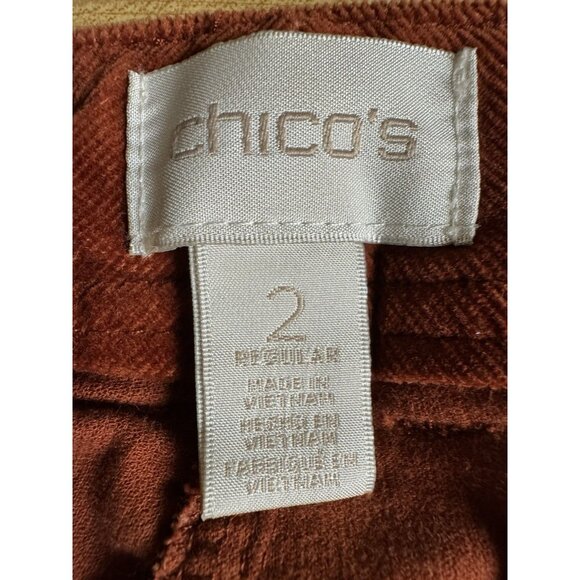 Chico’s Corduroy Pants Sz 2 (L/12) Dark Rust Orange Stretch Straight Leg 30” - Picture 5 of 6
